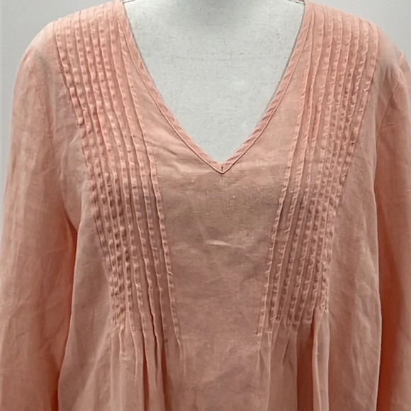 Sundance Linen Embroidered Balloon Sleeve Blouse in Peach - Size Medium - Picture 3 of 6